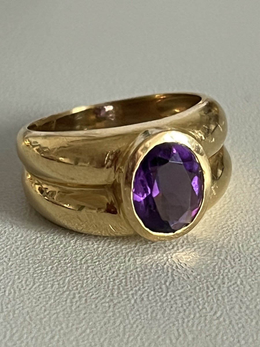 5070- Yellow Gold Godronné Amethyst Ring-photo-1