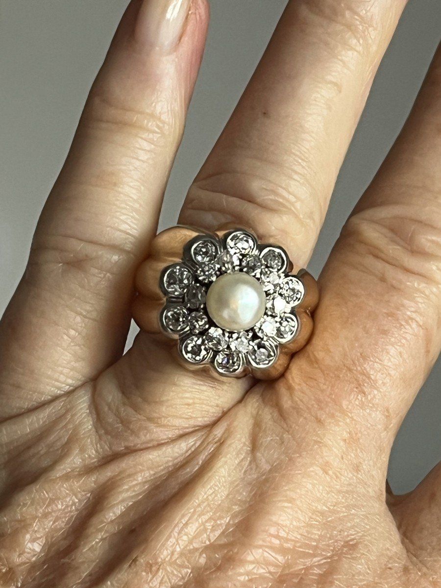 5082- Godronné Pearl Diamond Gold Ring-photo-2