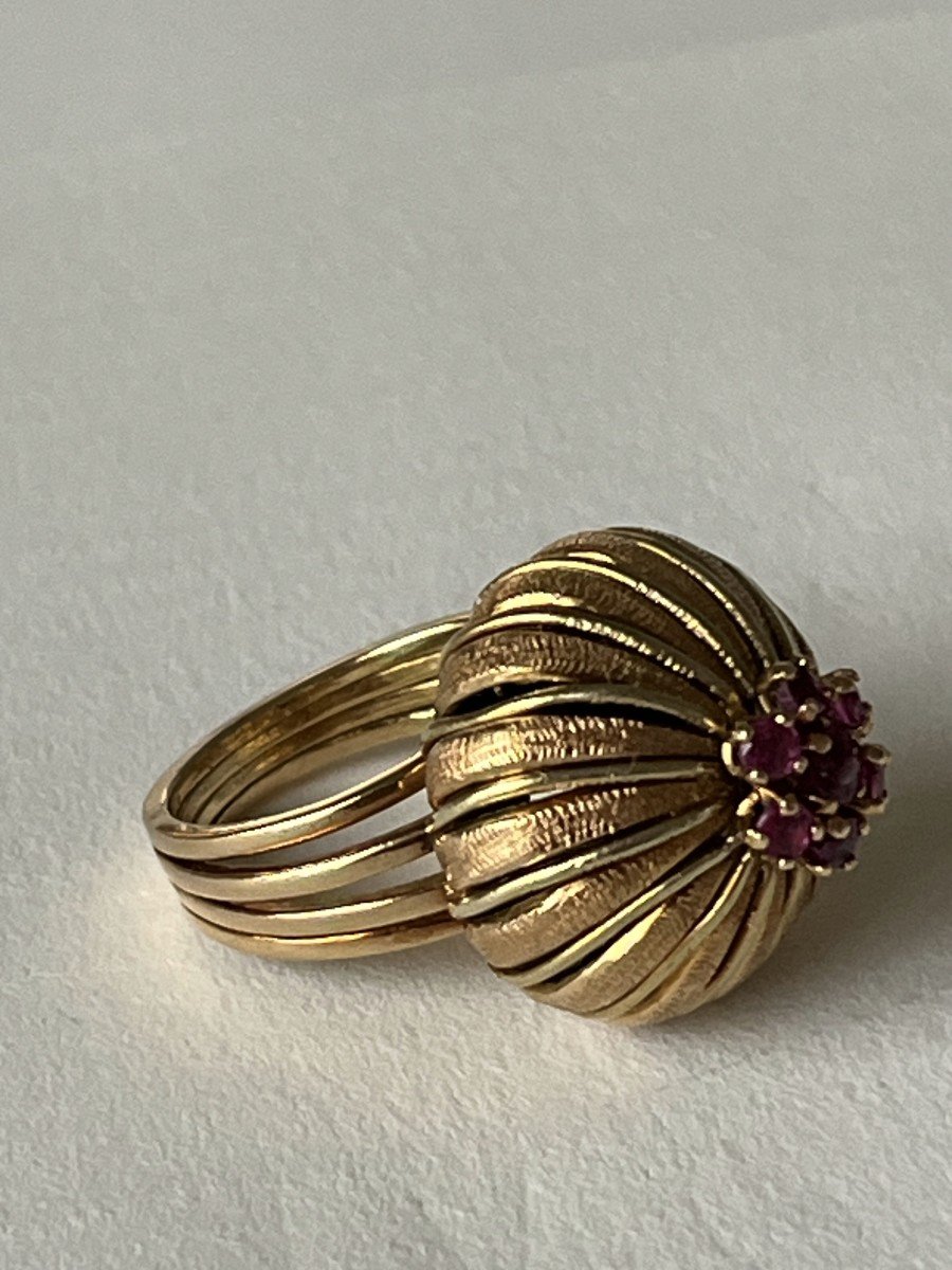 5136- 1950s Ball Ring Gold Ruby-photo-3