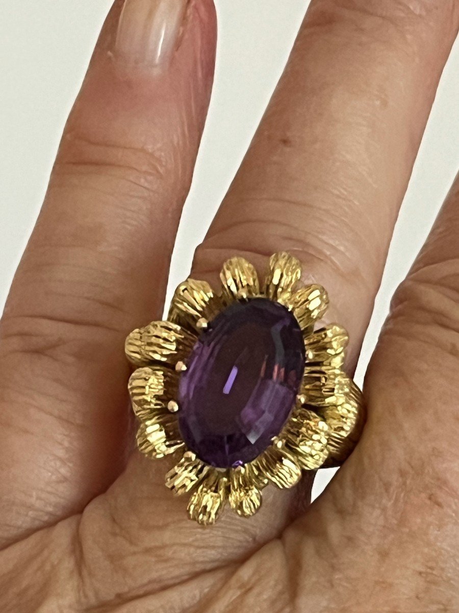 4991- Amethyst Textured Yellow Gold Ring-photo-2