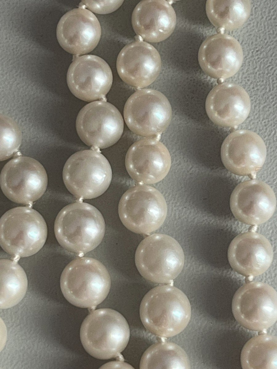 5024- Collier 3 Rangs Perles En Chute Fermoir Or Gris-photo-3