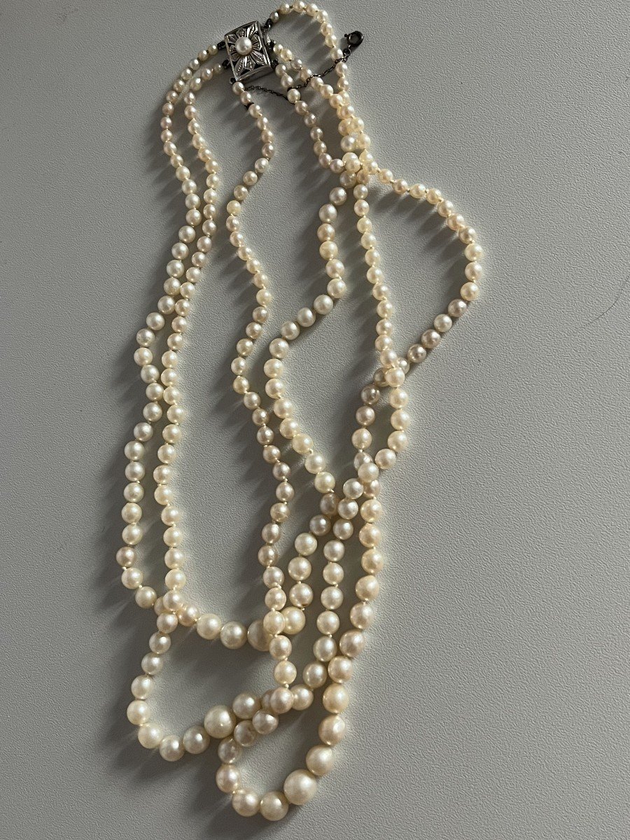 5031- 3 Rows Pearl Necklace With Gray Gold Clasp-photo-2