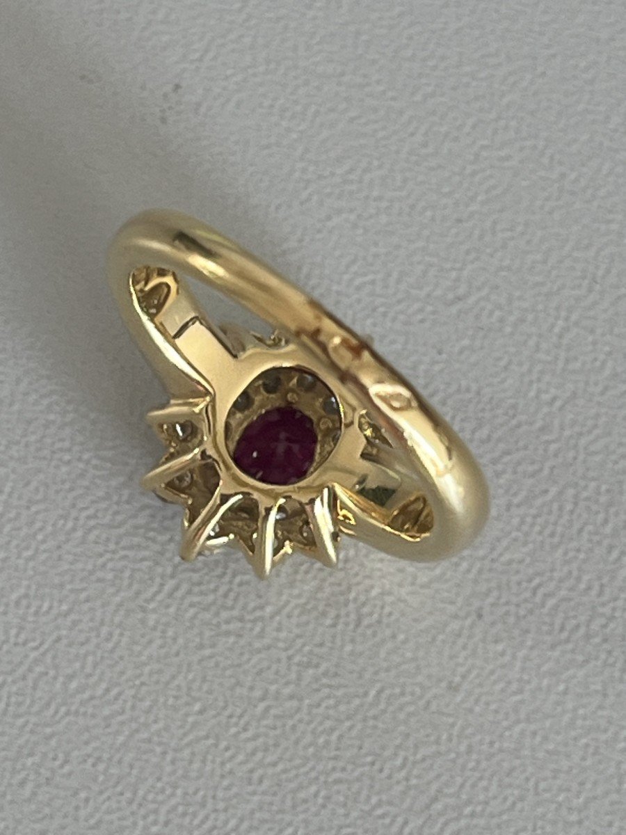 4810- Yellow Gold Ruby Diamond Flower Ring-photo-3