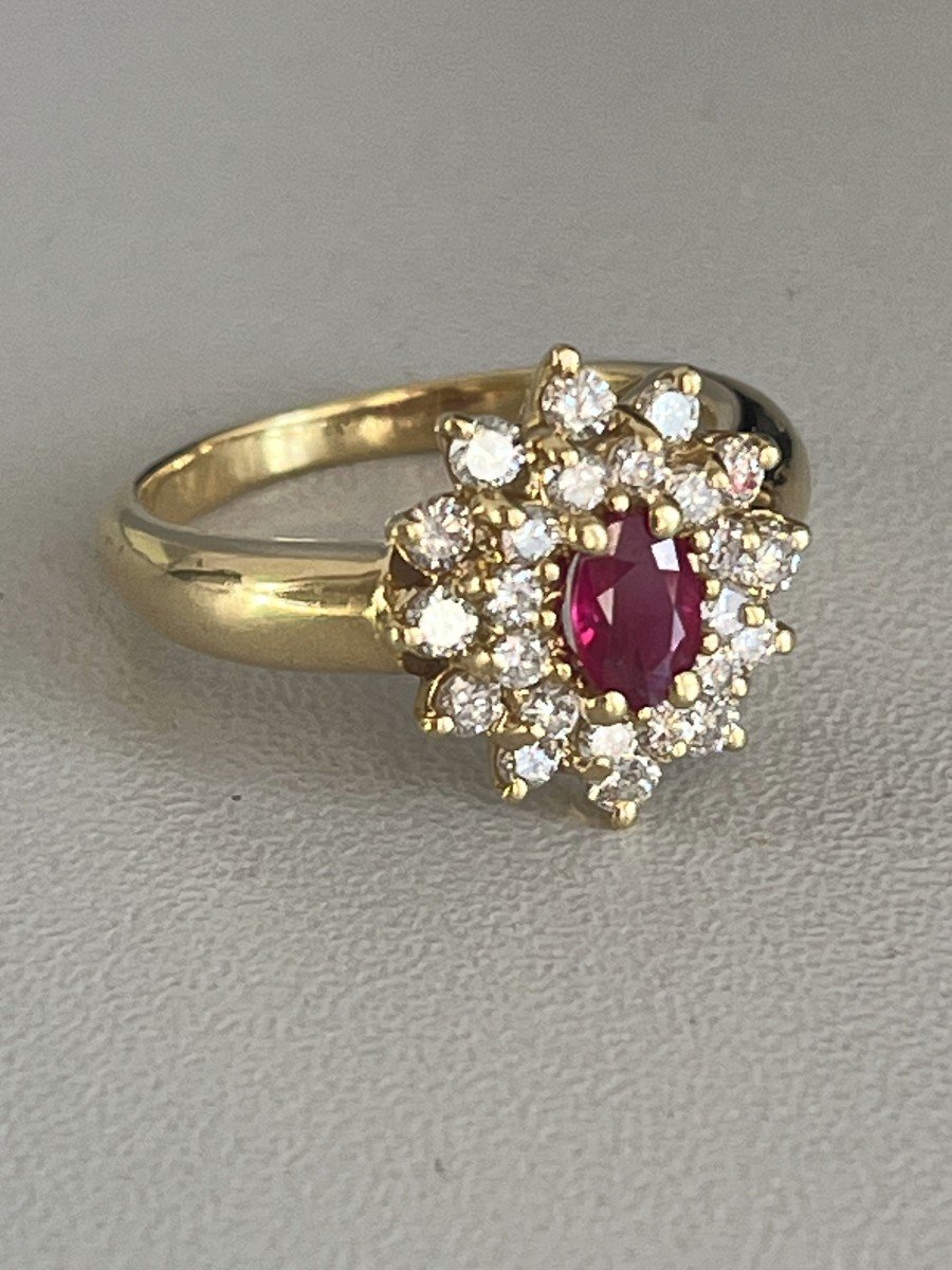 4810- Yellow Gold Ruby Diamond Flower Ring-photo-1