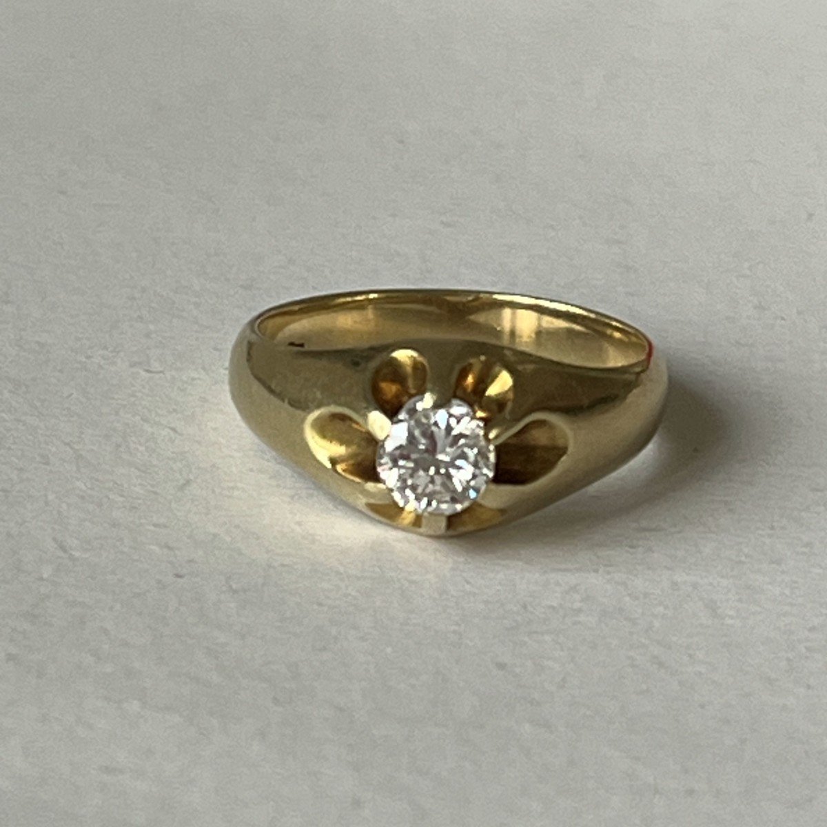 4879- Bague Solitaire Or Jaune Diamant 0,60 Ct