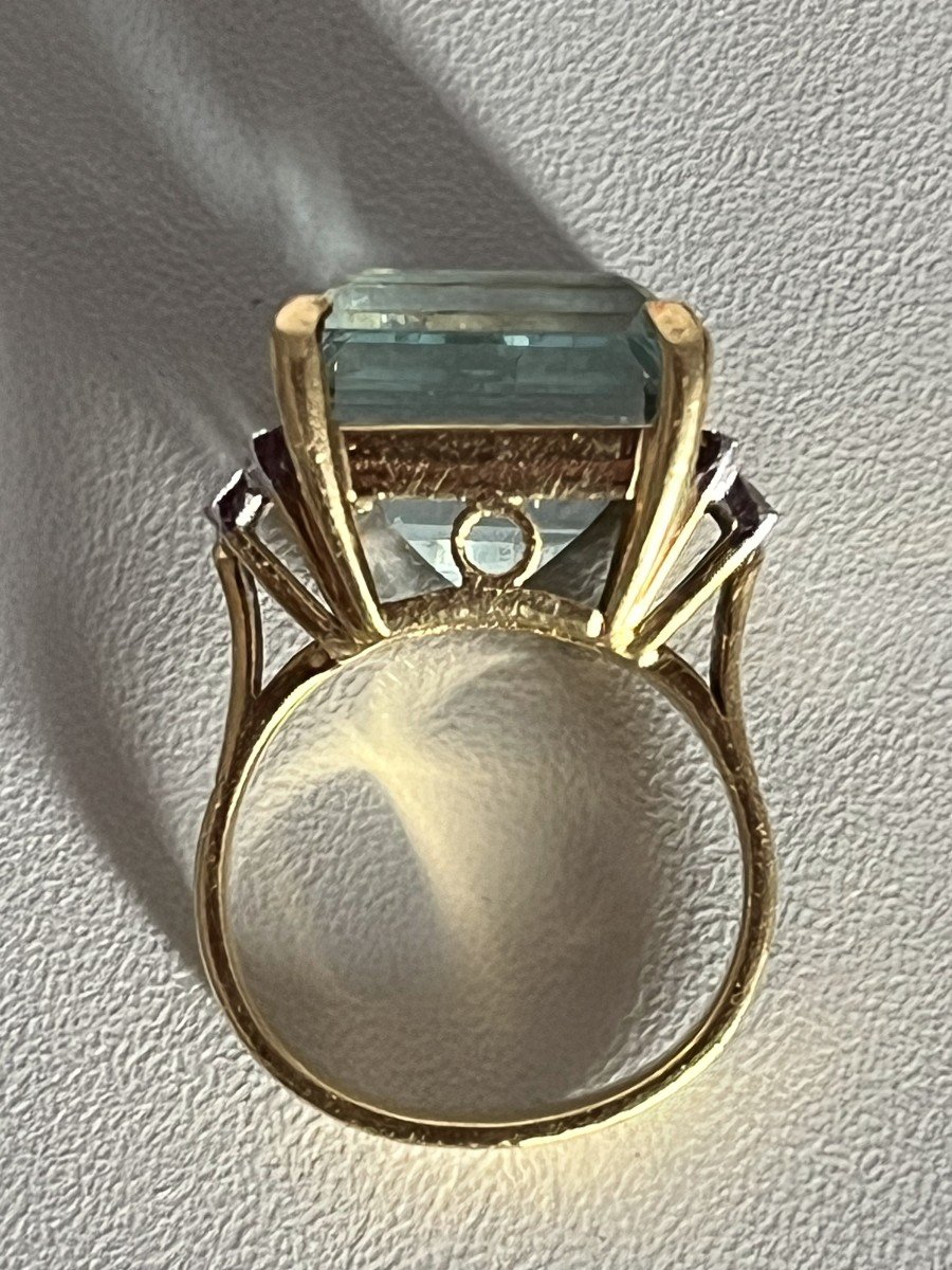 4912- Yellow Gold Aquamarine Diamonds Signet Ring-photo-3