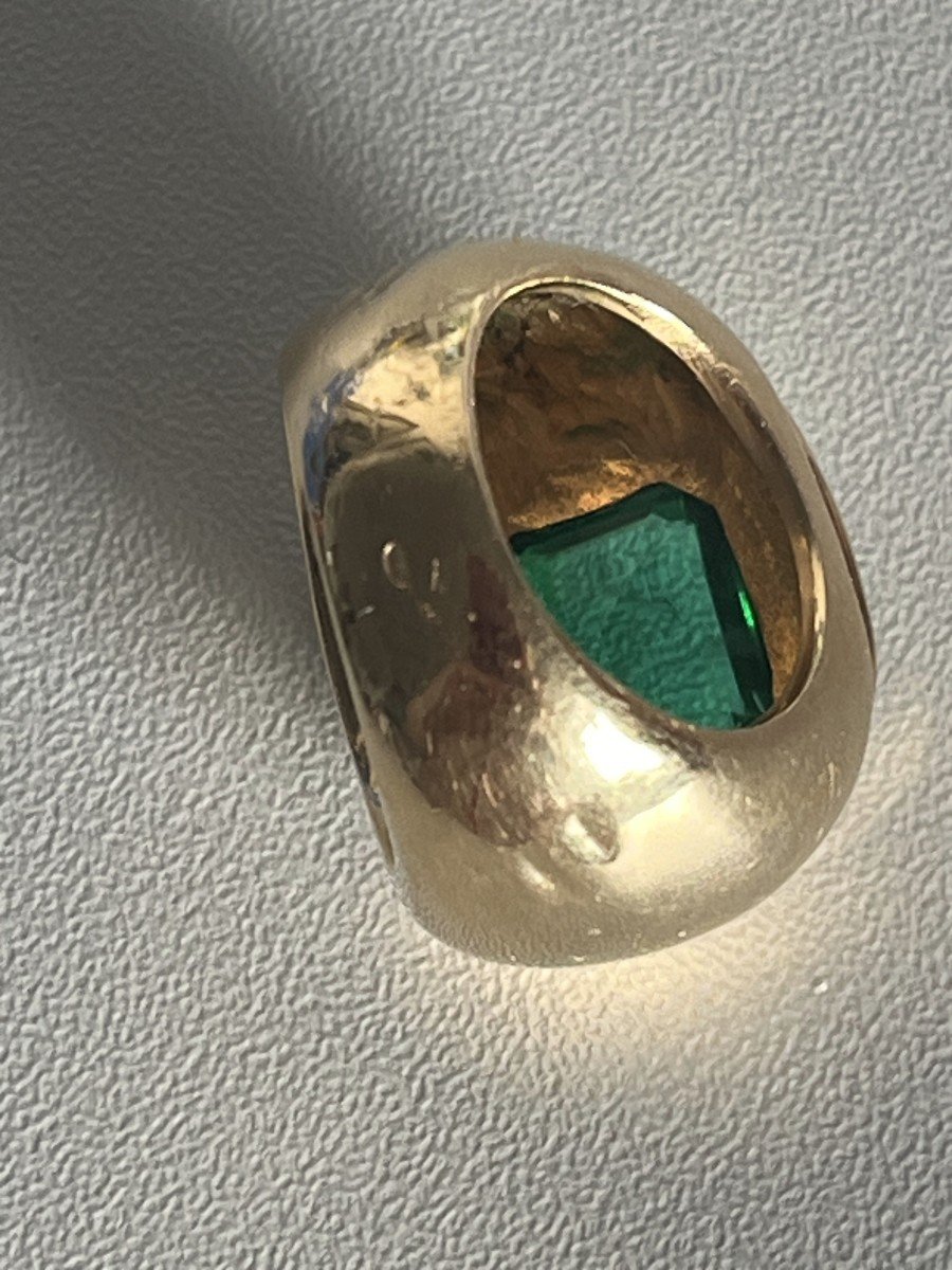 4410- Large Bague Chevalière Or Jaune Pierre Verte-photo-3