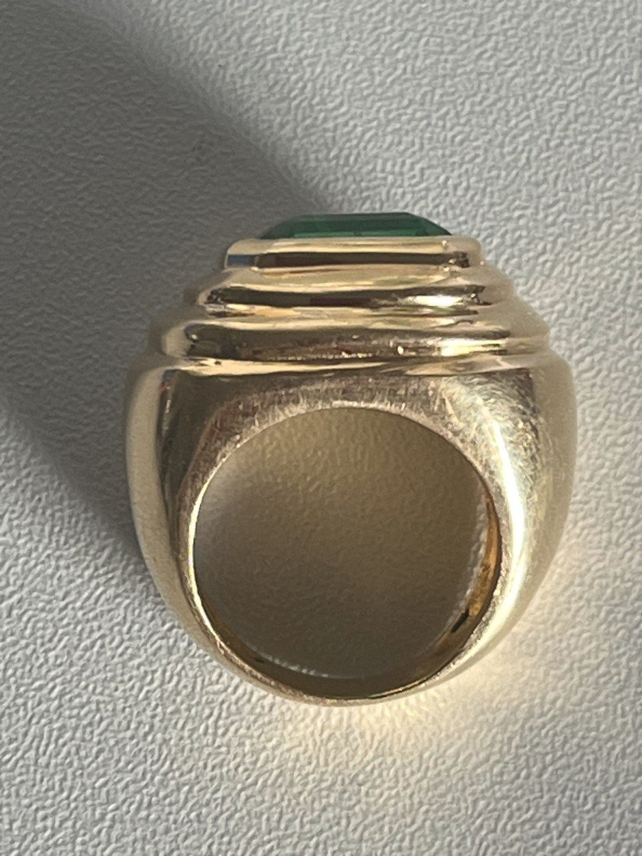 4410- Large Bague Chevalière Or Jaune Pierre Verte-photo-4