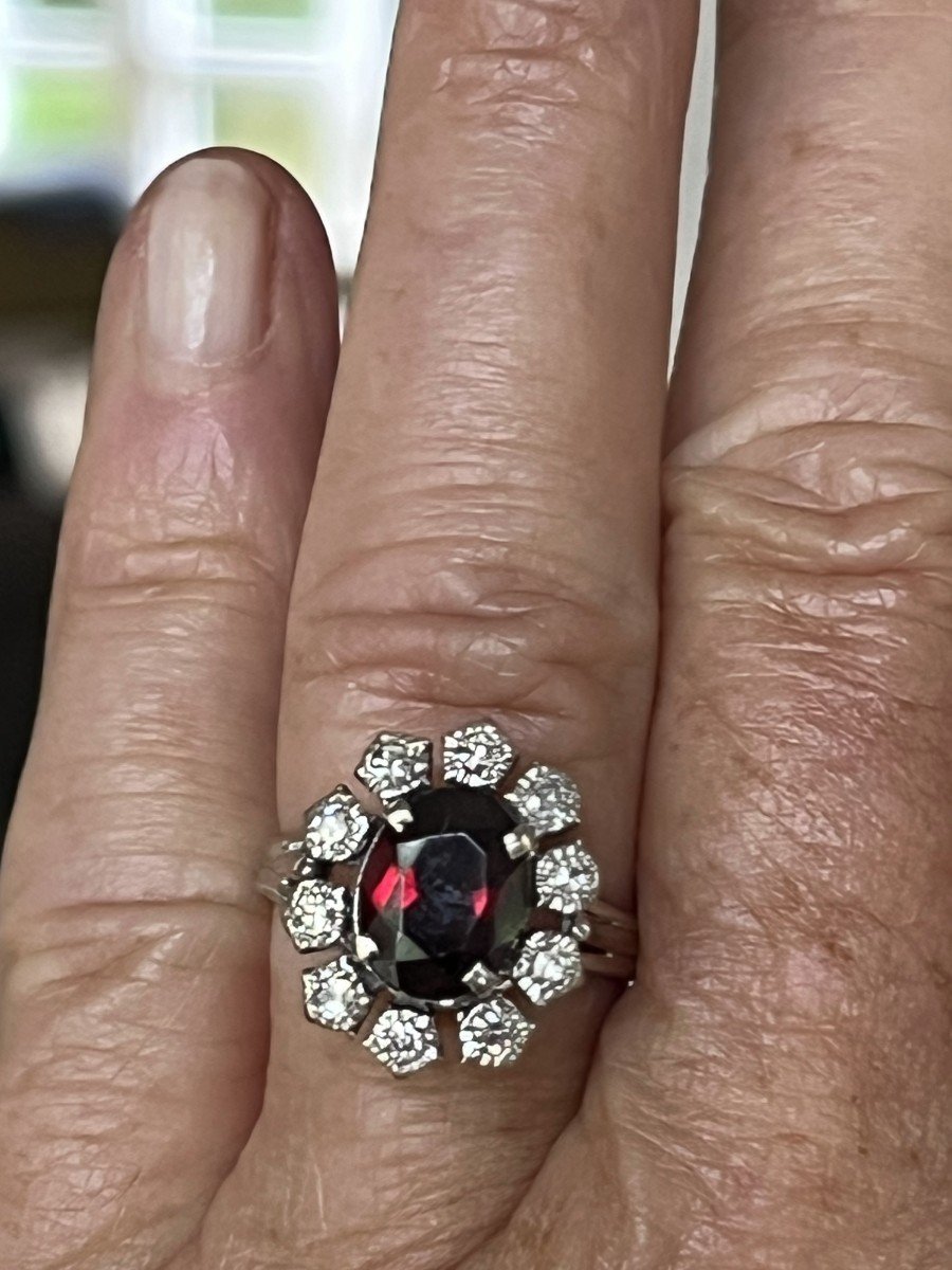 4531- White Gold Garnet Diamond Ring-photo-2