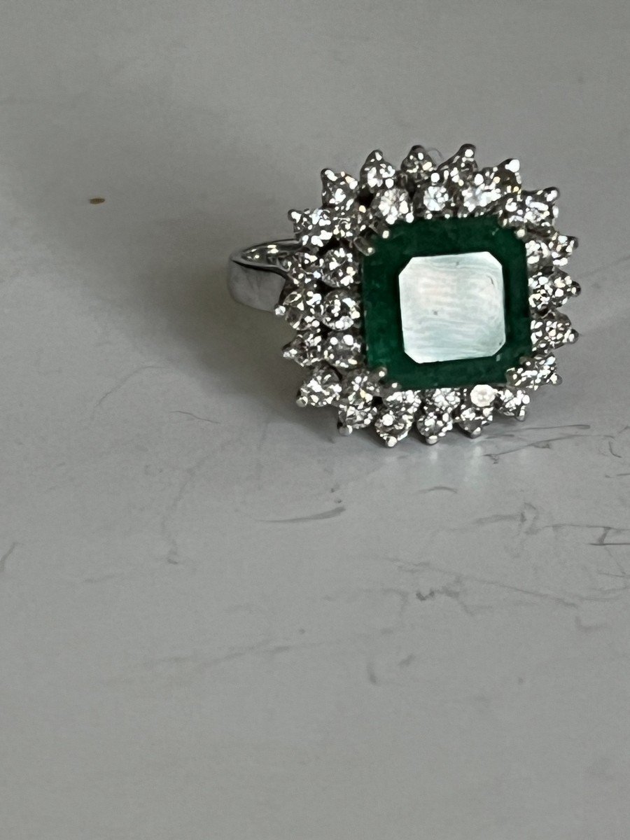 4635- Bague Or Gris Emeraude 3,40 Ct Diamants-photo-4