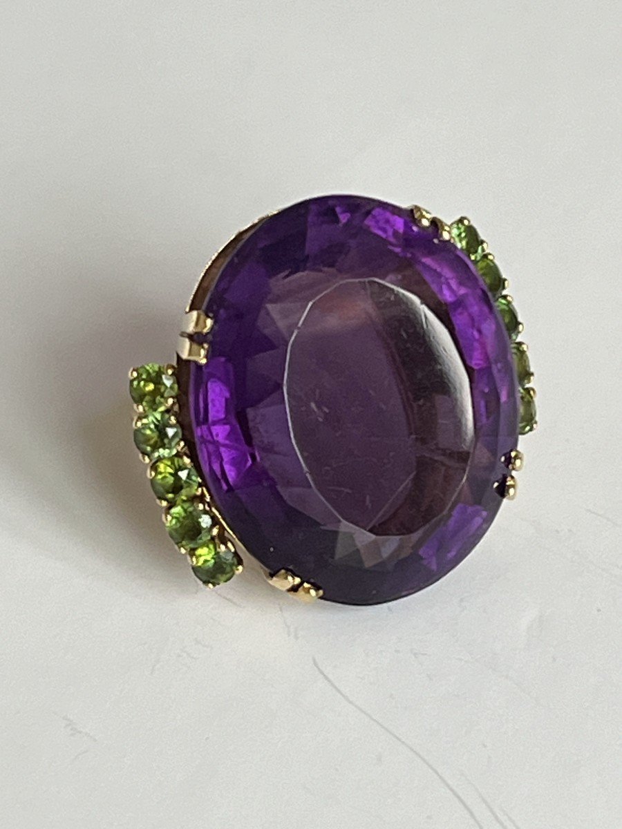 5268- 35 Ct Amethyst Peridots Yellow Gold Cocktail Ring-photo-2