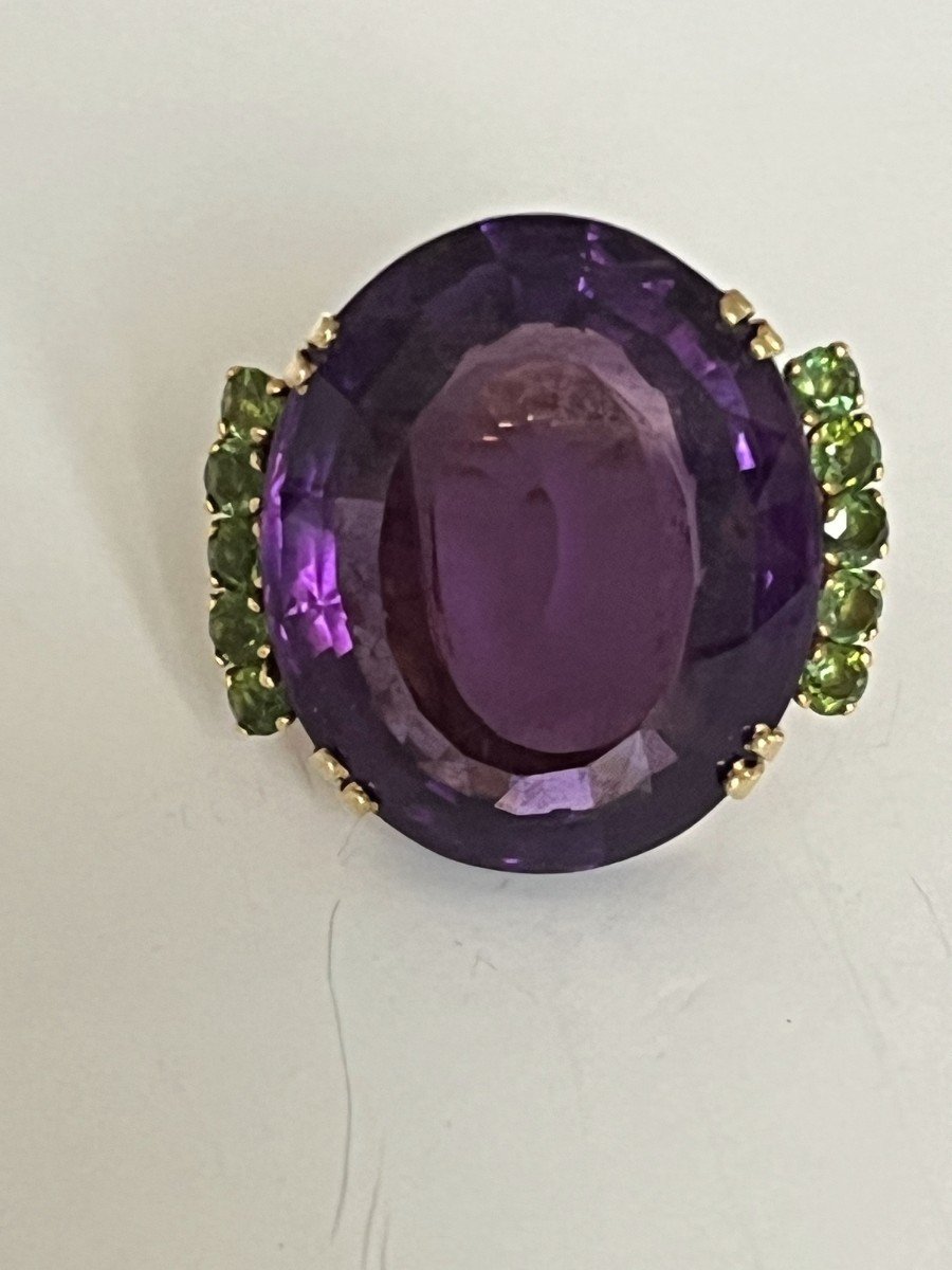 5268- 35 Ct Amethyst Peridots Yellow Gold Cocktail Ring-photo-3