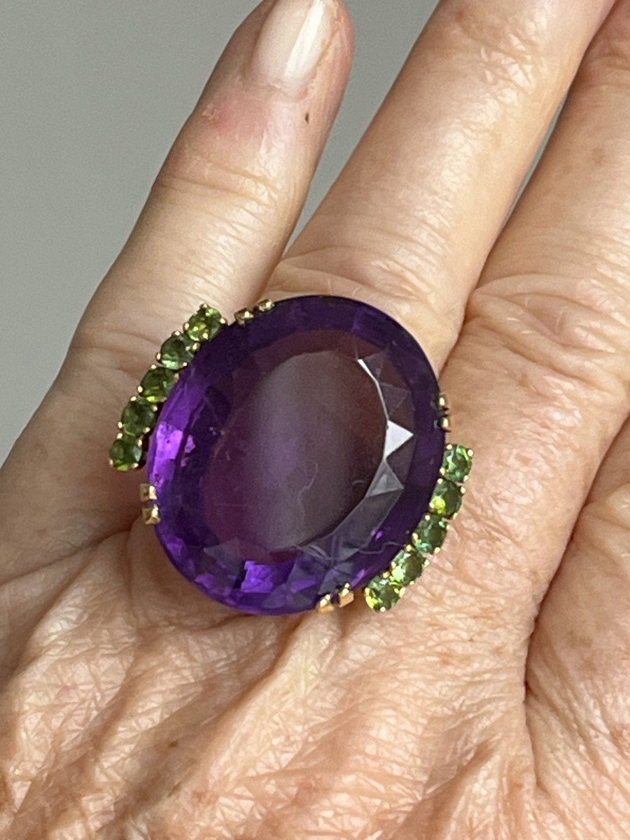 5268- 35 Ct Amethyst Peridots Yellow Gold Cocktail Ring-photo-2