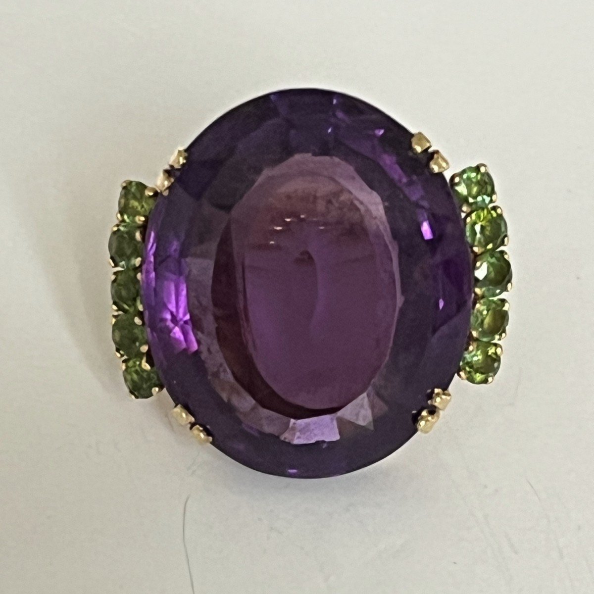 5268- 35 Ct Amethyst Peridots Yellow Gold Cocktail Ring