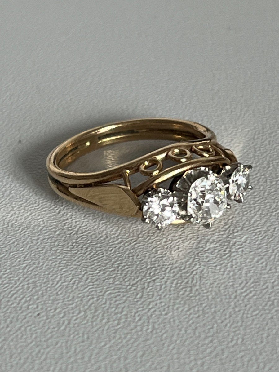 5356- Bague Jarretière Or Jaune Diamants (0,75 Ct Au Centre)-photo-4