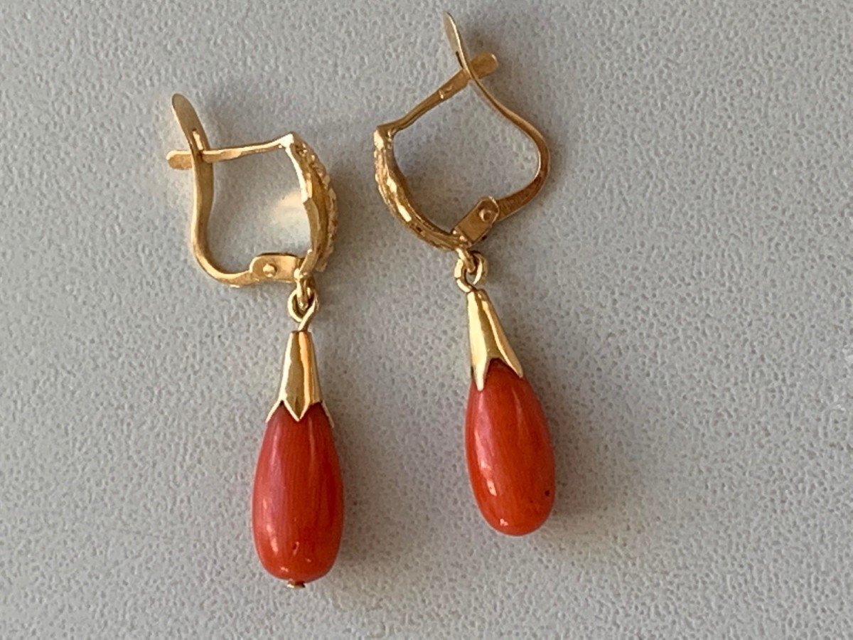 2139- Boucles d'Oreilles Or Jaune Corail-photo-2