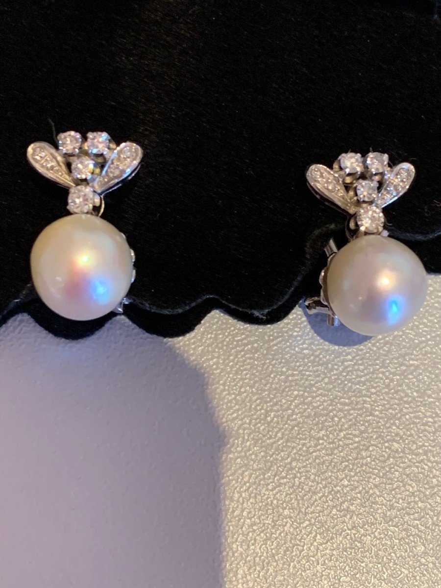 2849- White Gold Pearl Diamond Earrings-photo-3