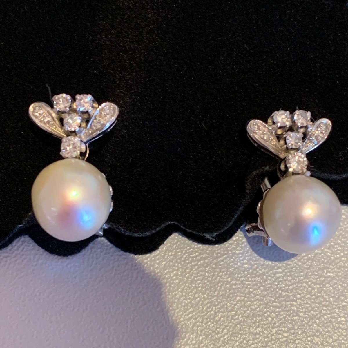 2849- White Gold Pearl Diamond Earrings