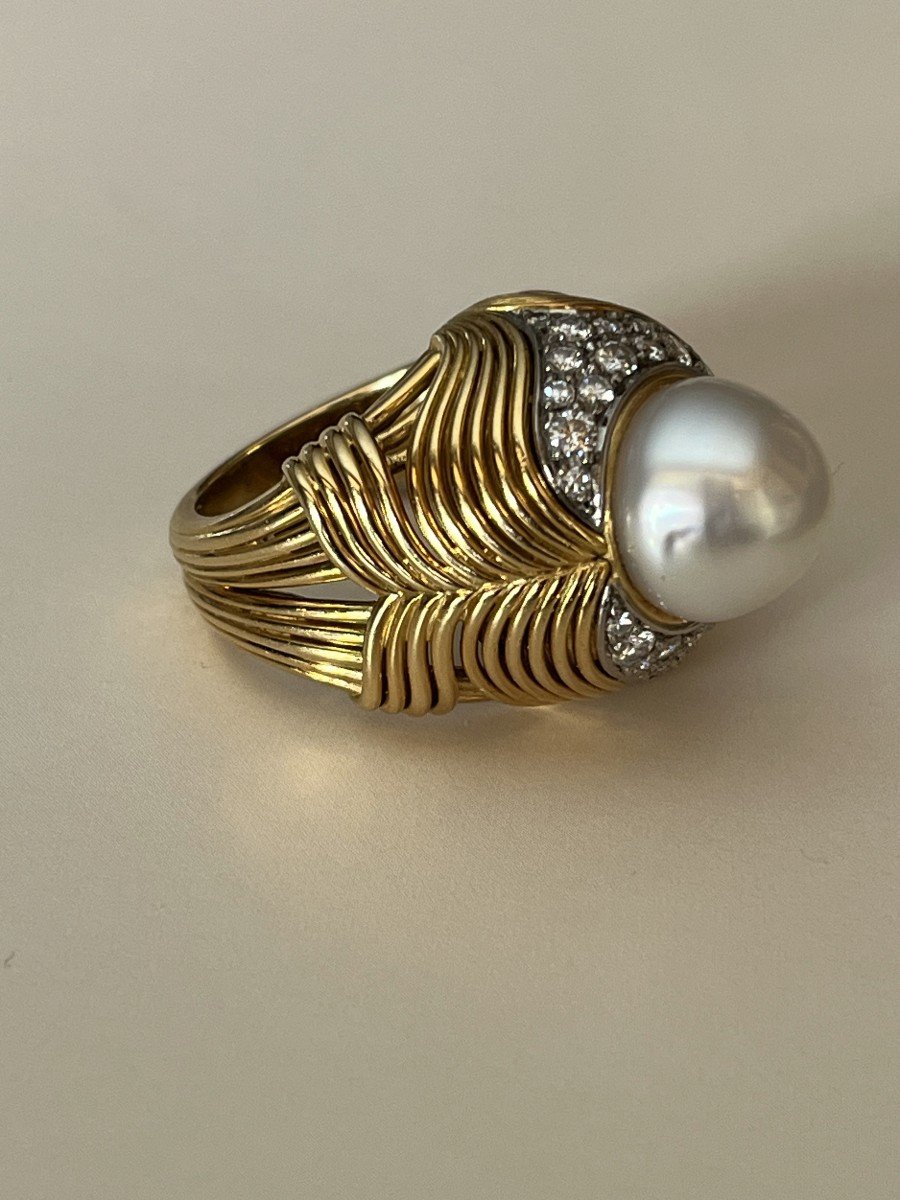 5379- Gold Pearl Diamond Ball Ring-photo-3