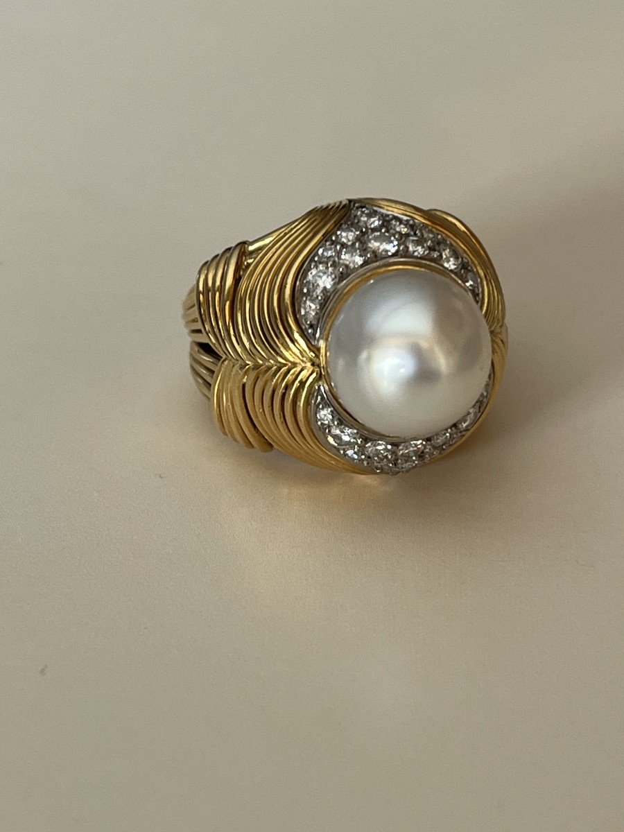 5379- Gold Pearl Diamond Ball Ring-photo-4
