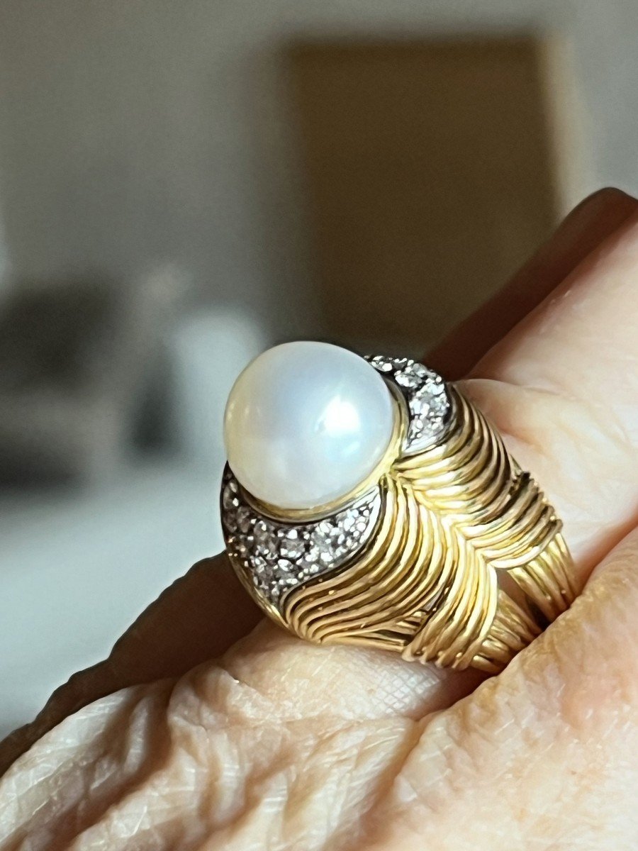 5379- Gold Pearl Diamond Ball Ring-photo-1
