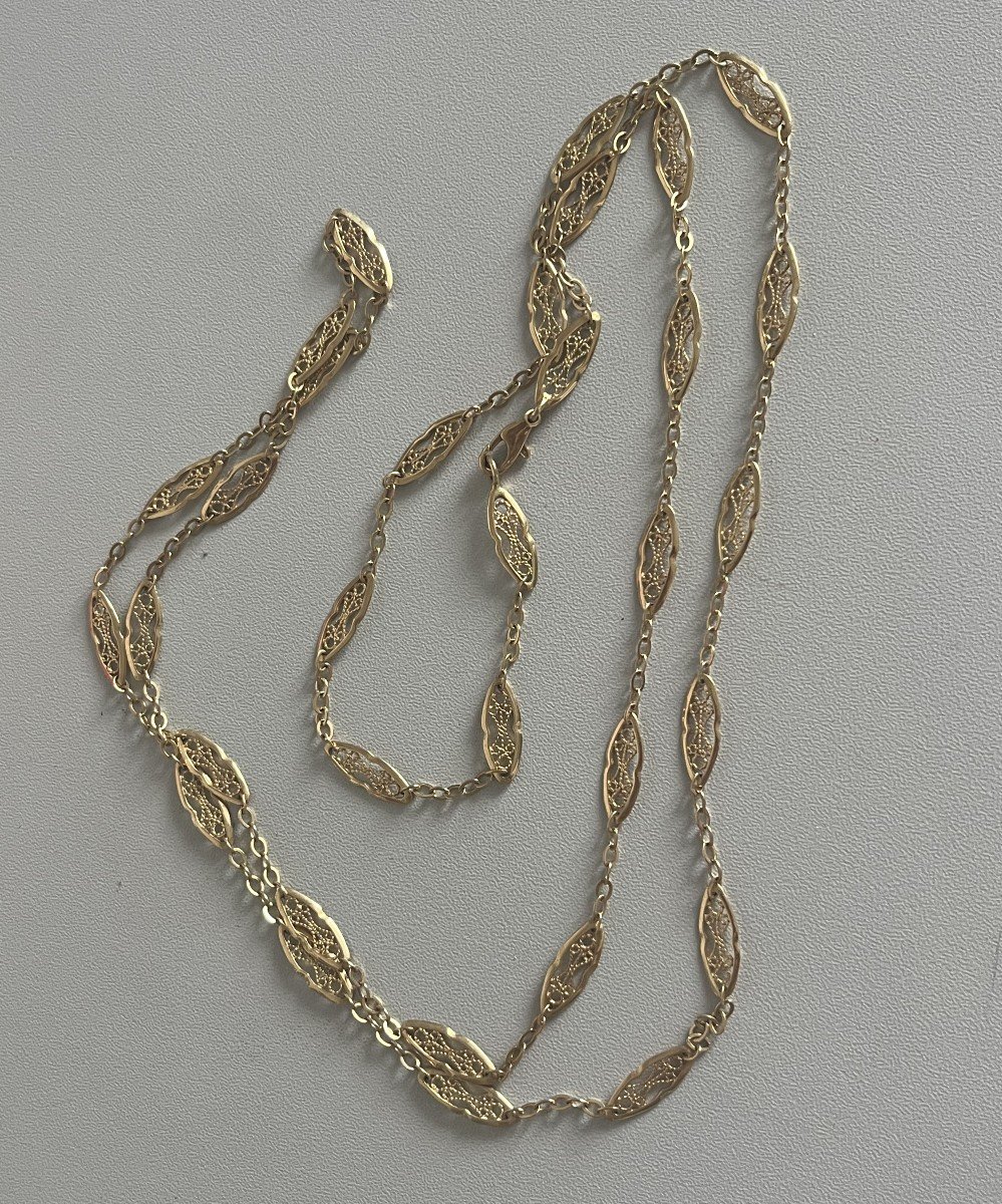 5197- Filigree Yellow Gold Long Necklace 101 Cm