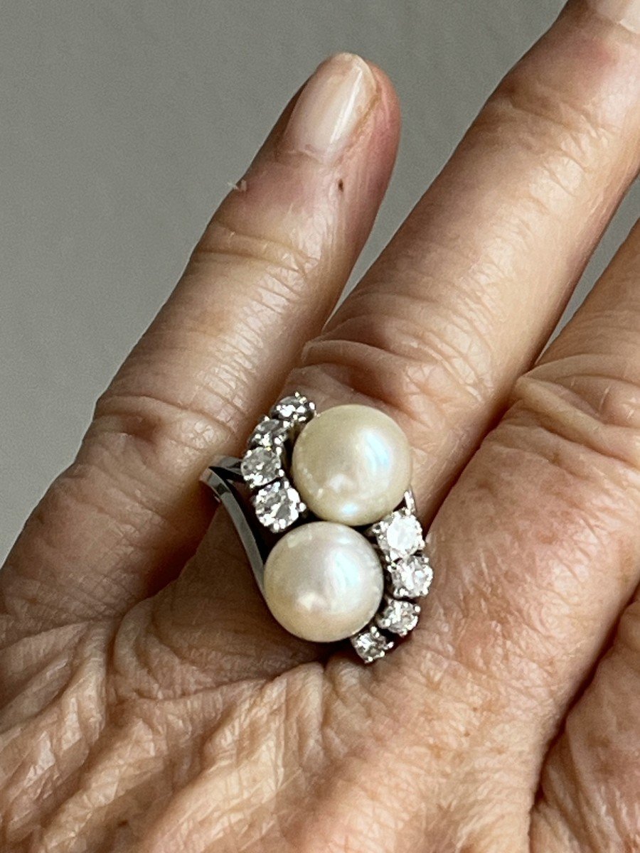 5205- White Gold Pearl Diamond Ring-photo-2