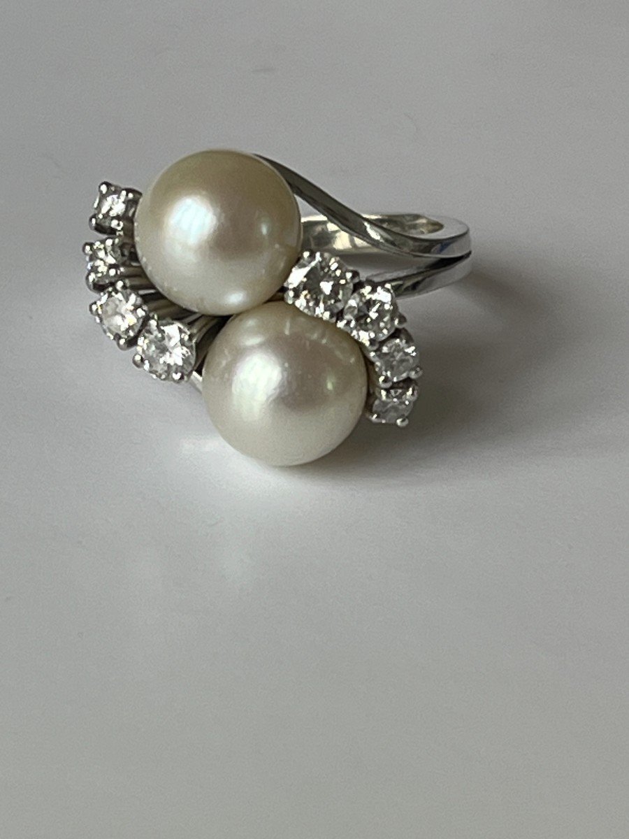 5205- White Gold Pearl Diamond Ring-photo-4