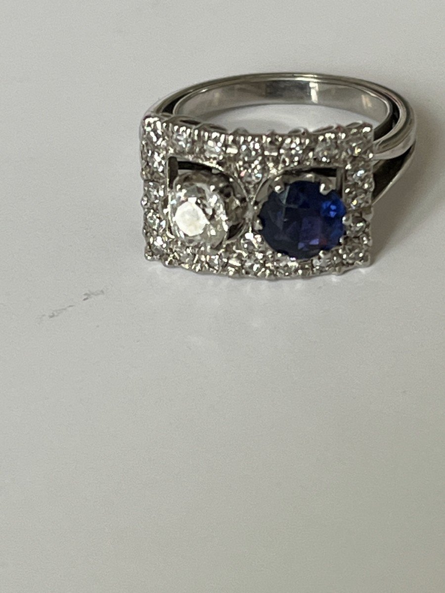 5265- White Gold Sapphire Diamonds Ring-photo-4