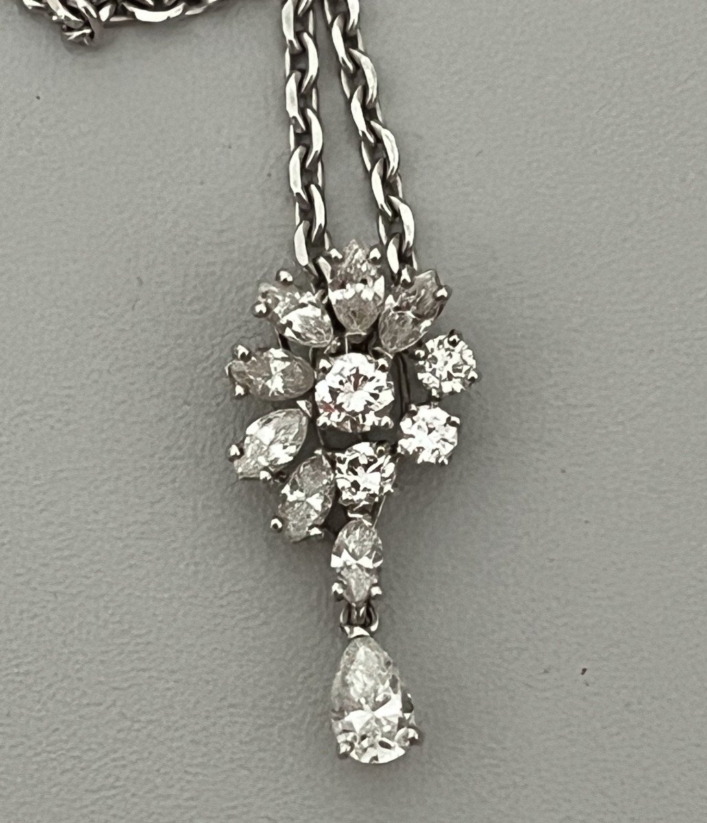 5397a- Silver Necklace Pendant White Gold Diamonds 1.50 Ct