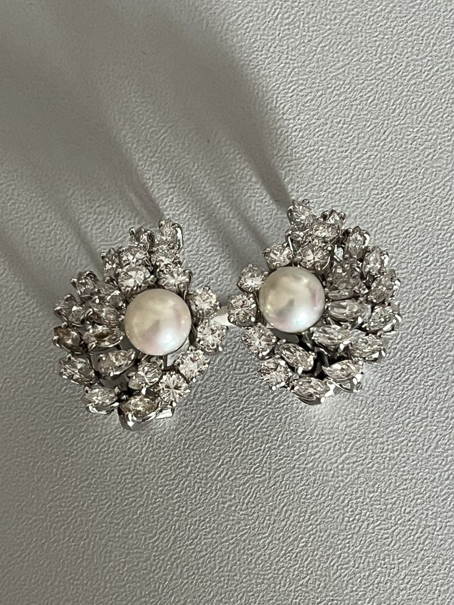 5397b- Boucles d'Oreilles Or Gris Perles Diamants-photo-4