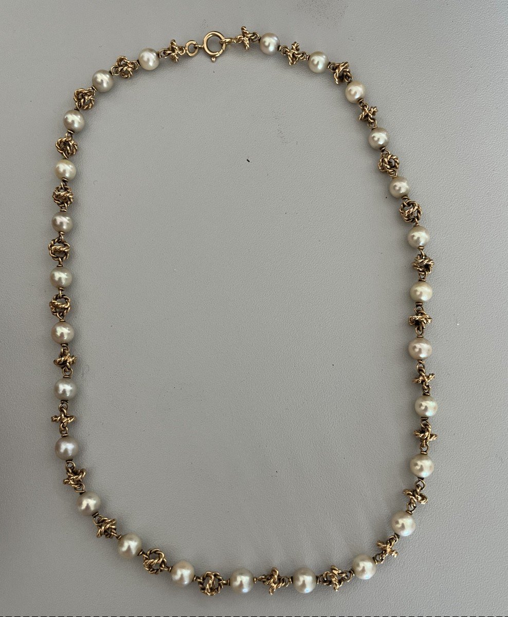 4215- Collier Or Jaune Alternance Perles