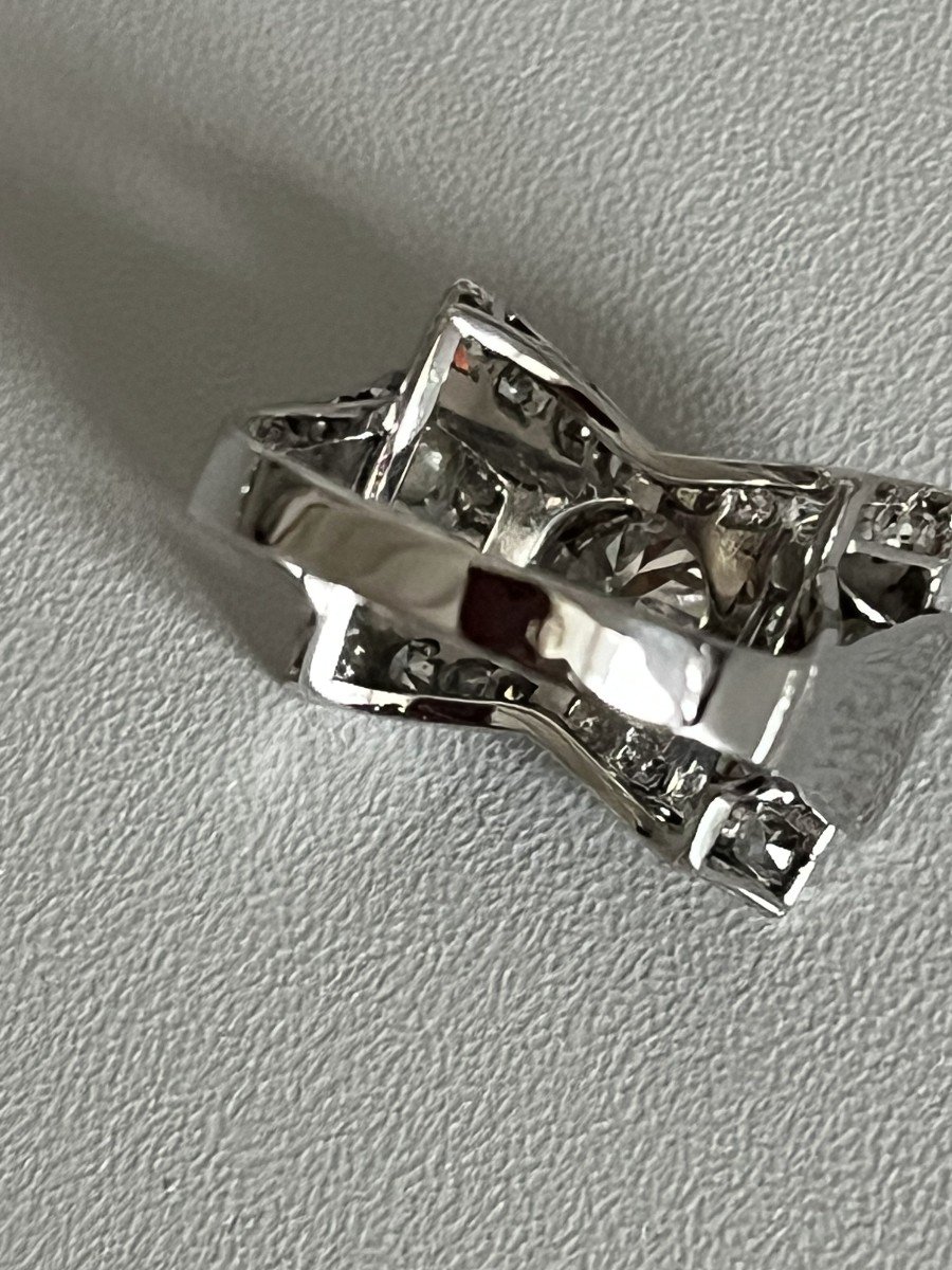 5098- Art Deco Platinum Diamond Ring (0.90 Ct In The Center)-photo-3