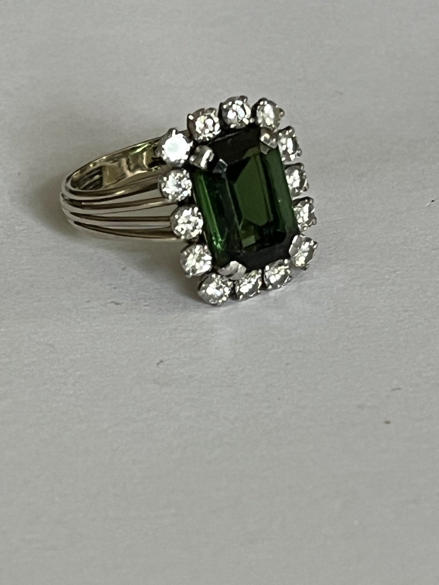 4438- Marguerite Ring White Gold Platinum Tourmaline Diamonds-photo-1