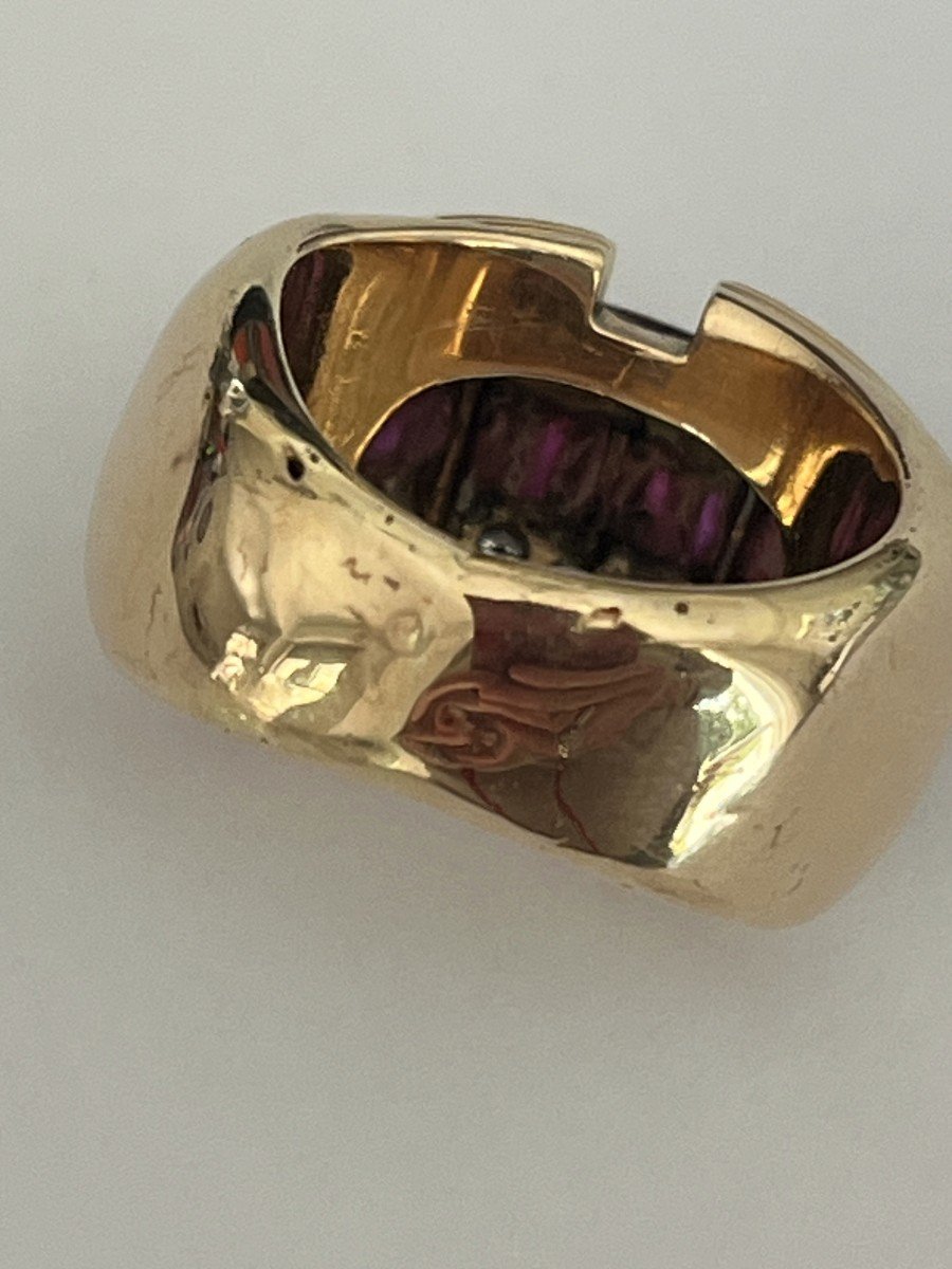 5541- Important Yellow Gold Ruby Diamond Tank Ring-photo-3