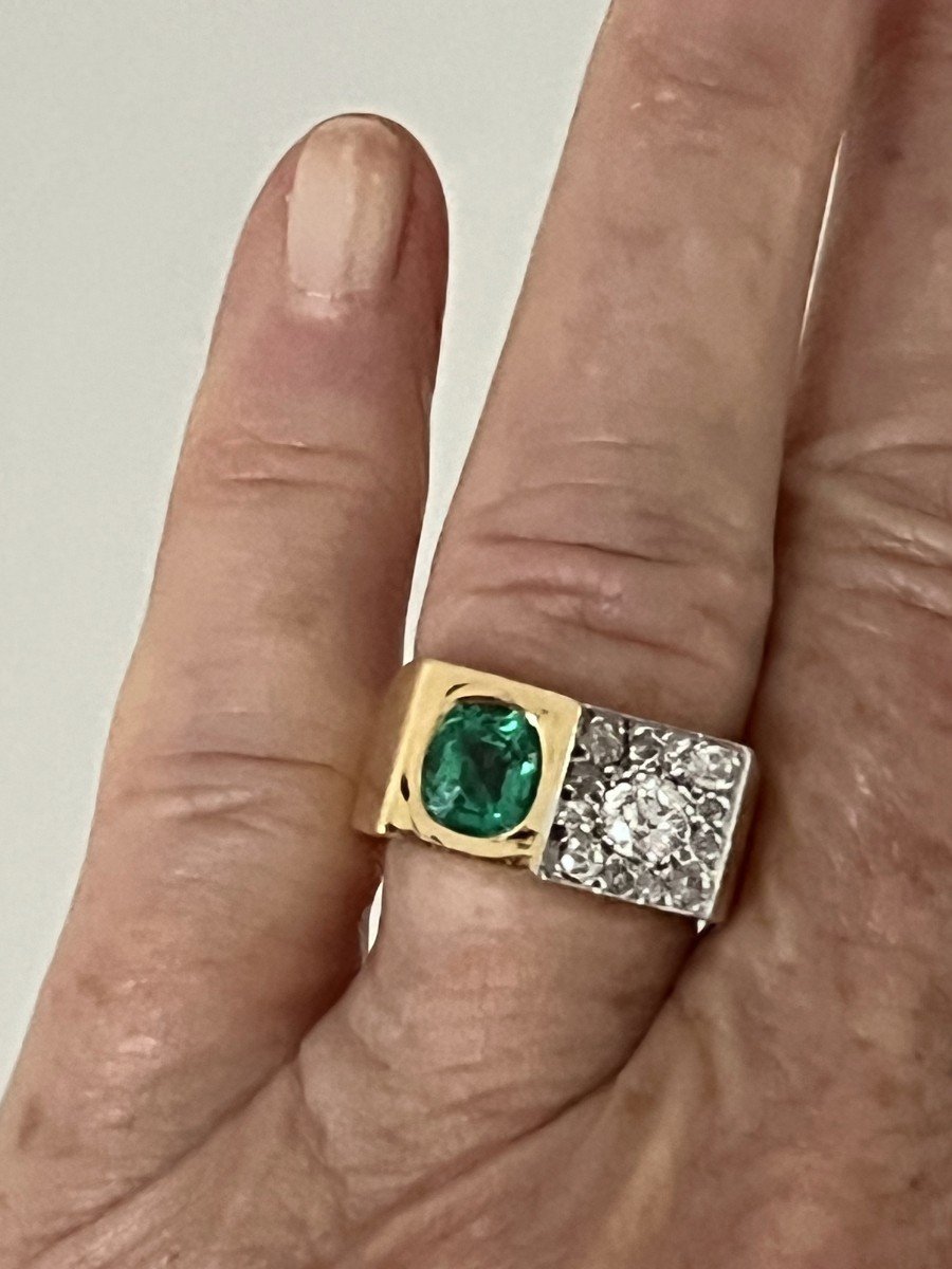 5534- Yellow Gold Emerald Diamond Signet Ring-photo-2