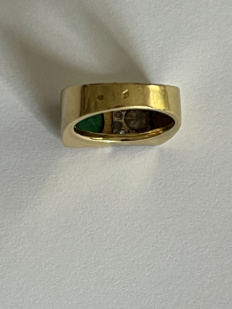 5534- Yellow Gold Emerald Diamond Signet Ring-photo-3