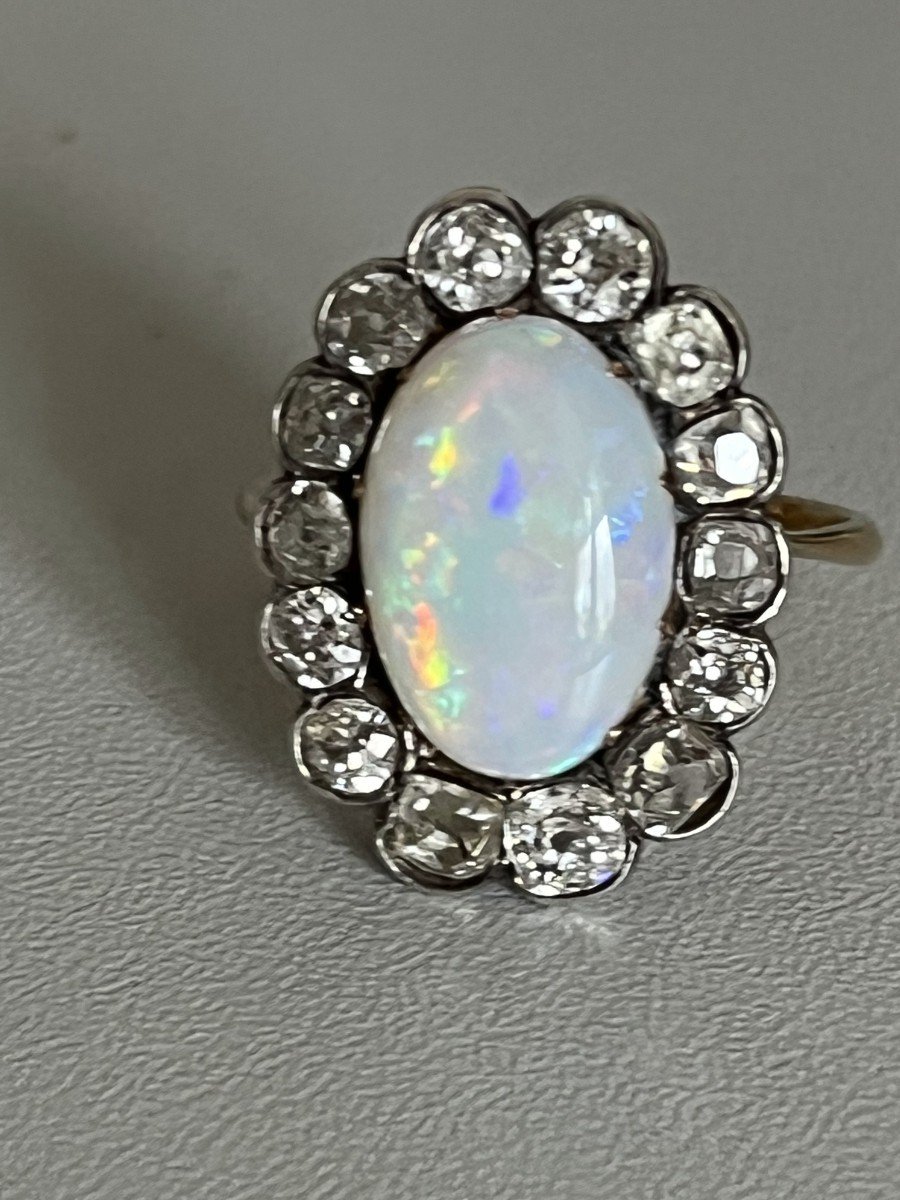 5594- Bague Ancienne Or Jaune Opale Diamants-photo-3