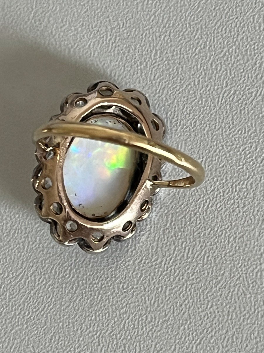 5594- Old Yellow Gold Opal Diamond Ring-photo-4