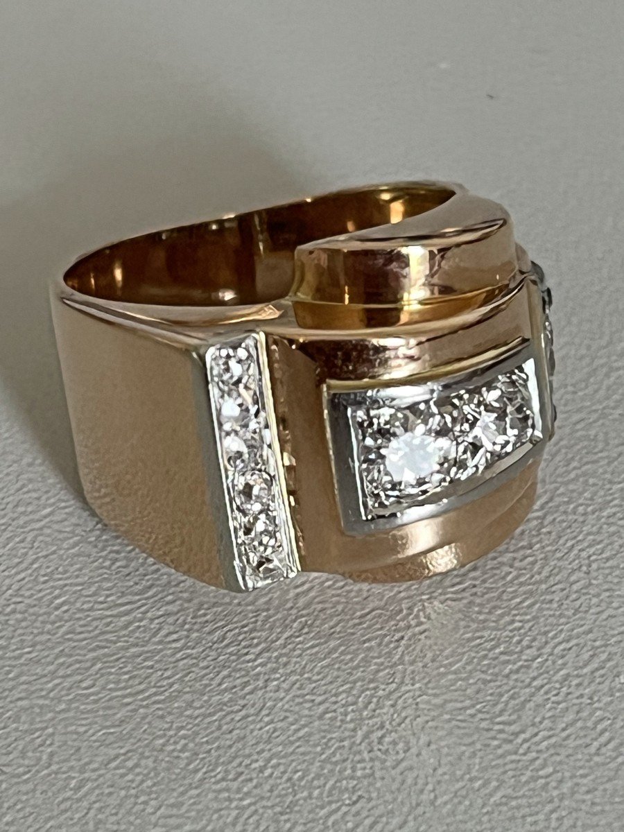 5595- Tank Ring Yellow Gold Platinum Diamonds-photo-1