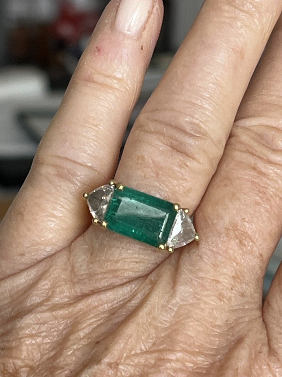5180- Yellow Gold Emerald Diamond Ring-photo-1