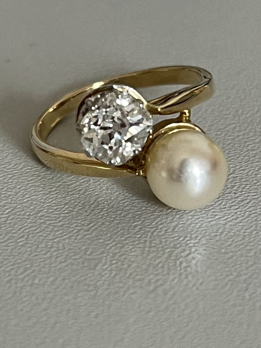 5596- Toi & Moi Ring Yellow Gold Diamond 0.90 Ct And Pearl-photo-4