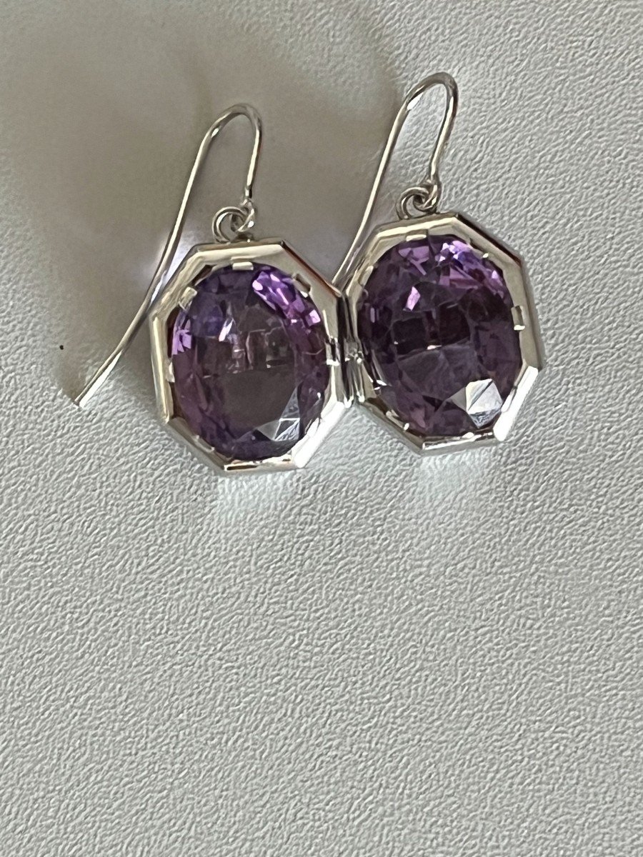 5363- White Gold Amethyst Earrings-photo-3