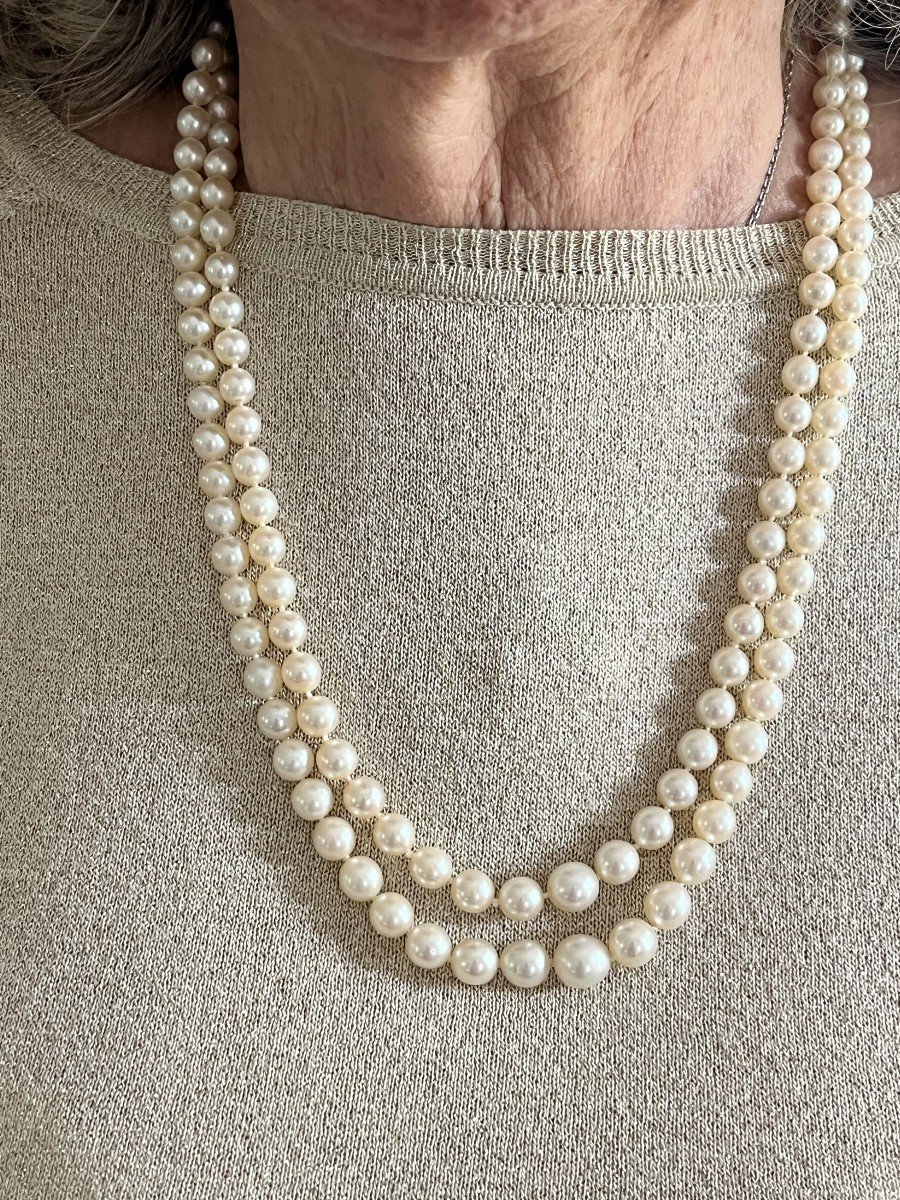 5417- Necklace 2 Rows Of Pearls Clasp Gray Gold Opal Diamonds-photo-2