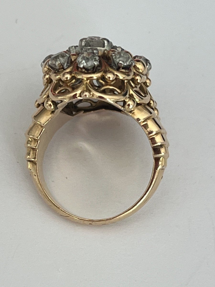 5455- Dome Ring Yellow Gold Platinum Diamonds (2 X 0.50 Ct In The Center)-photo-2