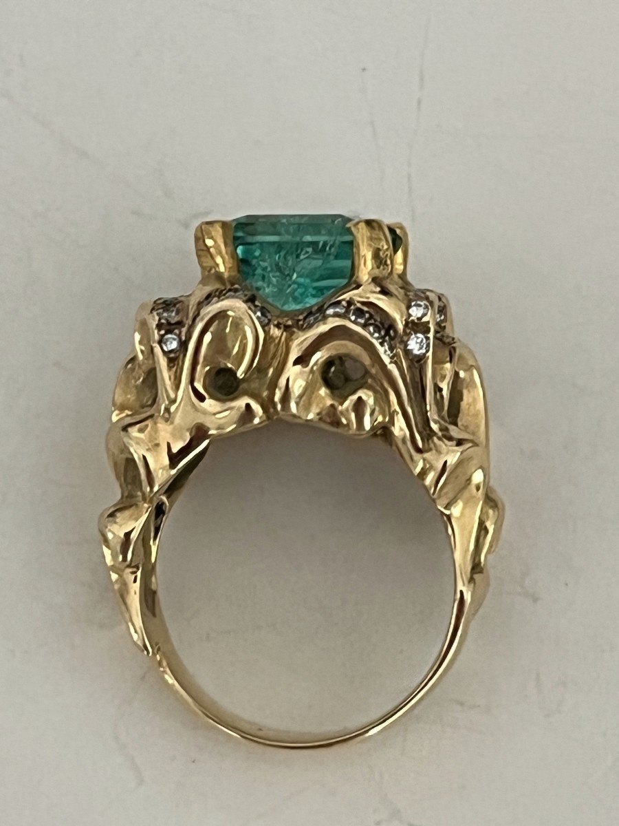 5575- Important Yellow Gold Emerald Diamond Ring-photo-4