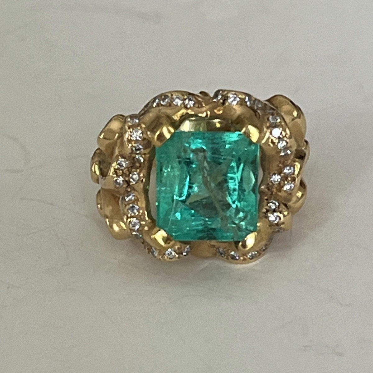 5575- Important Yellow Gold Emerald Diamond Ring