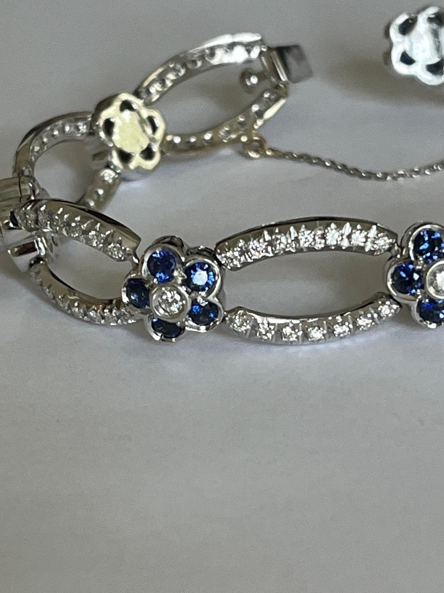 5606- Bracelet Articulé Or Gris Saphirs Diamants 3,00 Ct-photo-4