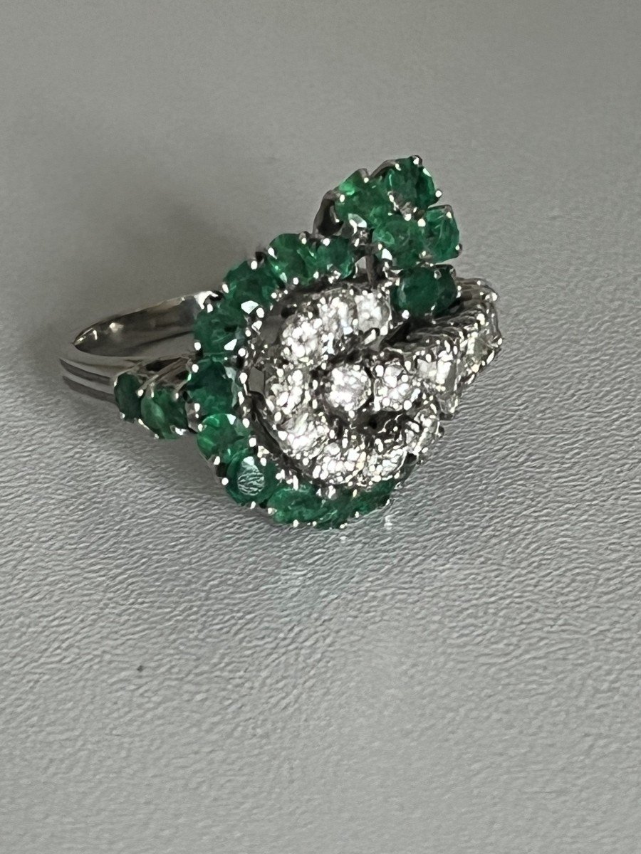 5624- White Gold Ring Emeralds Diamonds 1.50 Ct-photo-1