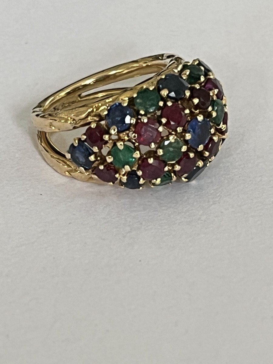 5701- Yellow Gold Ruby Sapphires Emeralds Ball Ring-photo-4